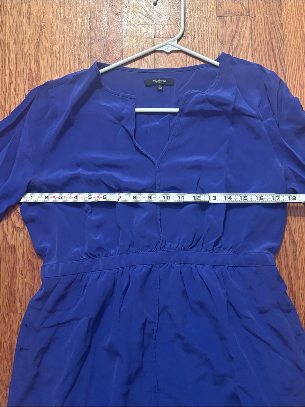 Madewell 100% Mulberry Silk Blue Fit & Flare Dress 3/4 Sleeve Women’s Size 12 - Picture 5 of 8